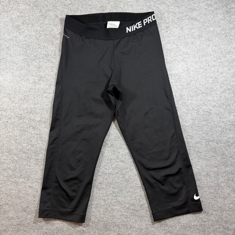 Nike Pro Capri Leggings Womens M Black Compression Dri-Fit Gym Training Workout